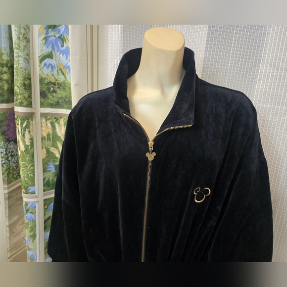 Disney Catalog Mickey Velour Jacket Womens 1XL Black Full Zip Sweatshirt Pockets - Picture 6 of 11